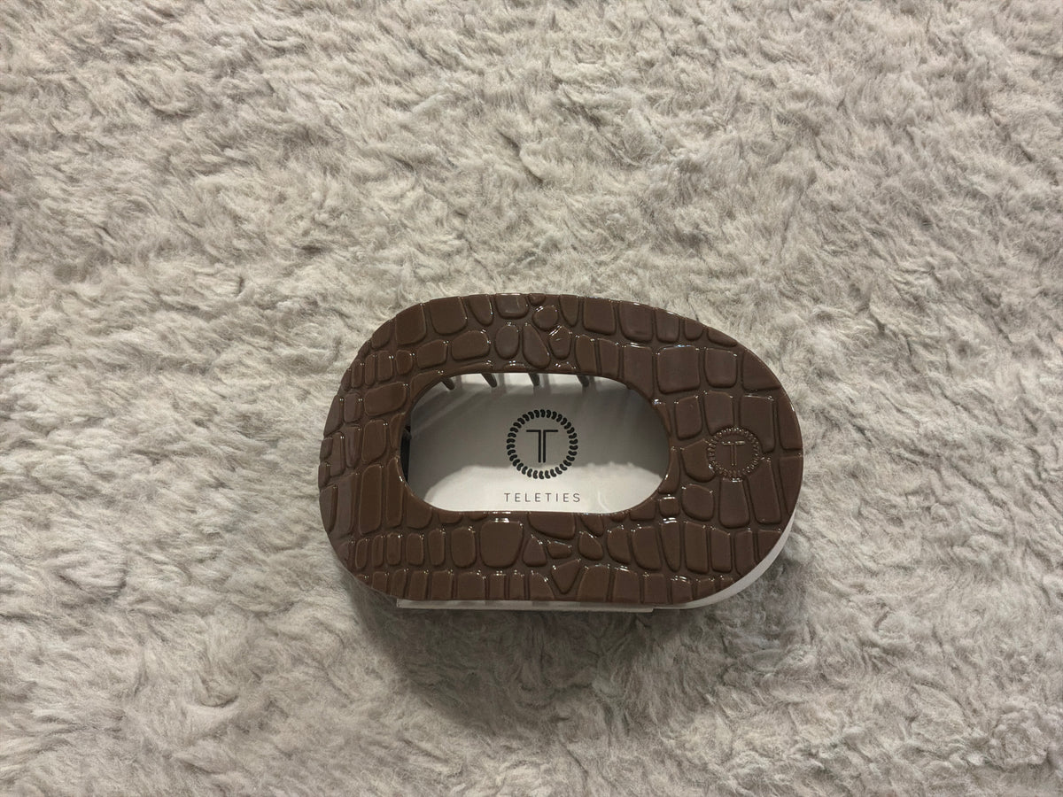 Brown Crocodile Large Flat Round Clip