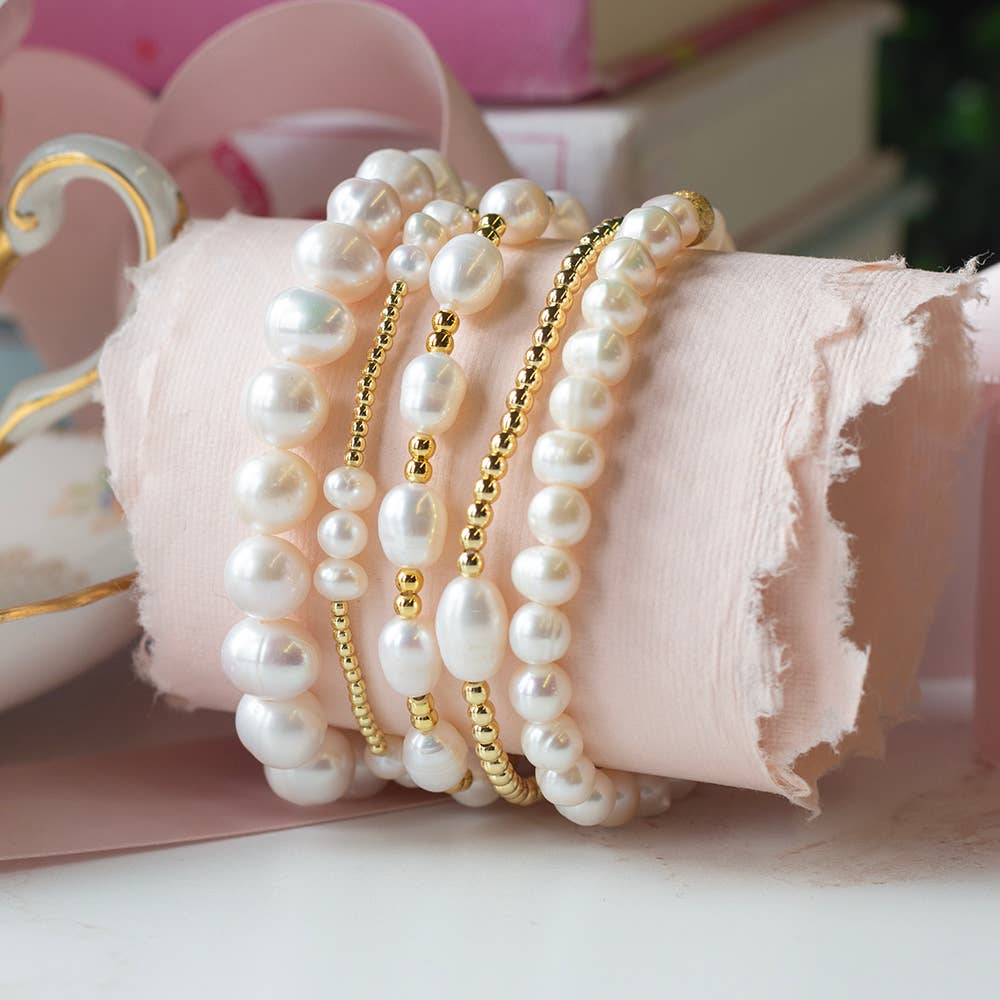 Tarnish Resistant Gold Plated Trio Pearl Stretch Bracelet