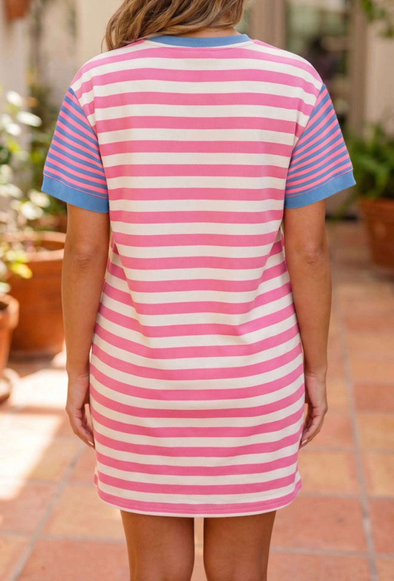 Pink Striped Patch Work Cotton Dress