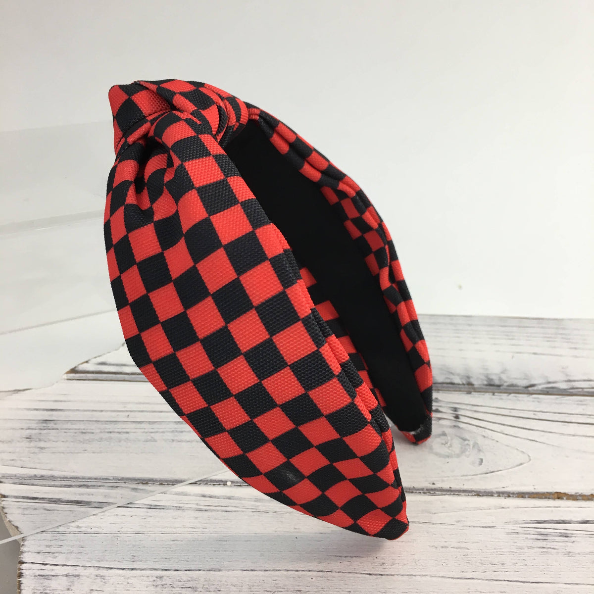 Red and black checkered knot headband