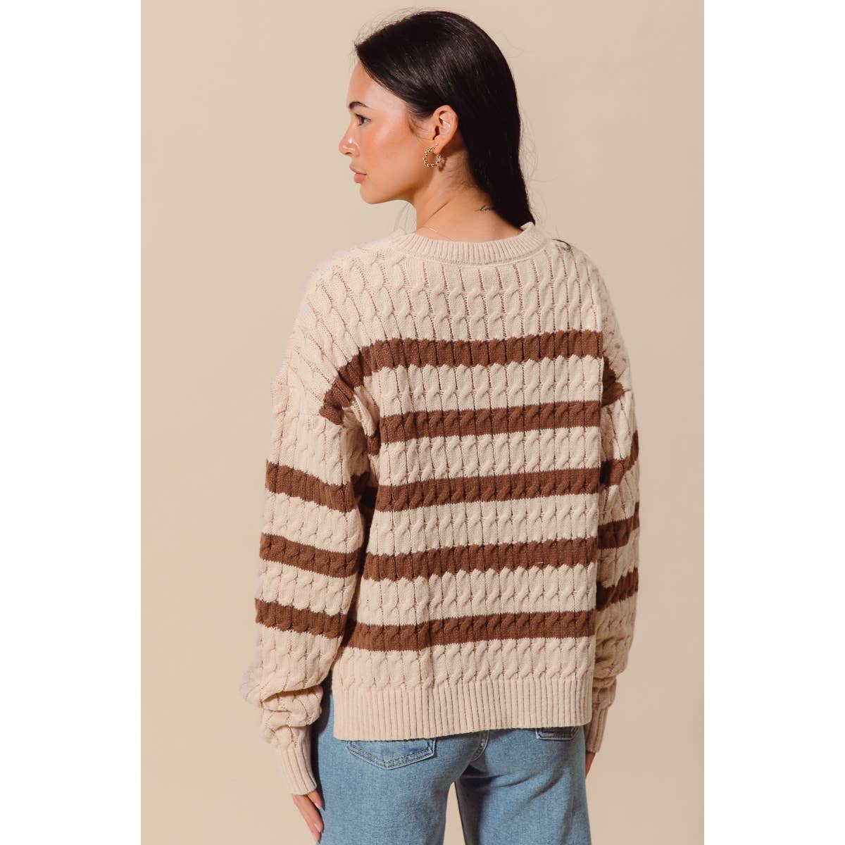 STRIPE CABLE KNIT SWEATER TOP