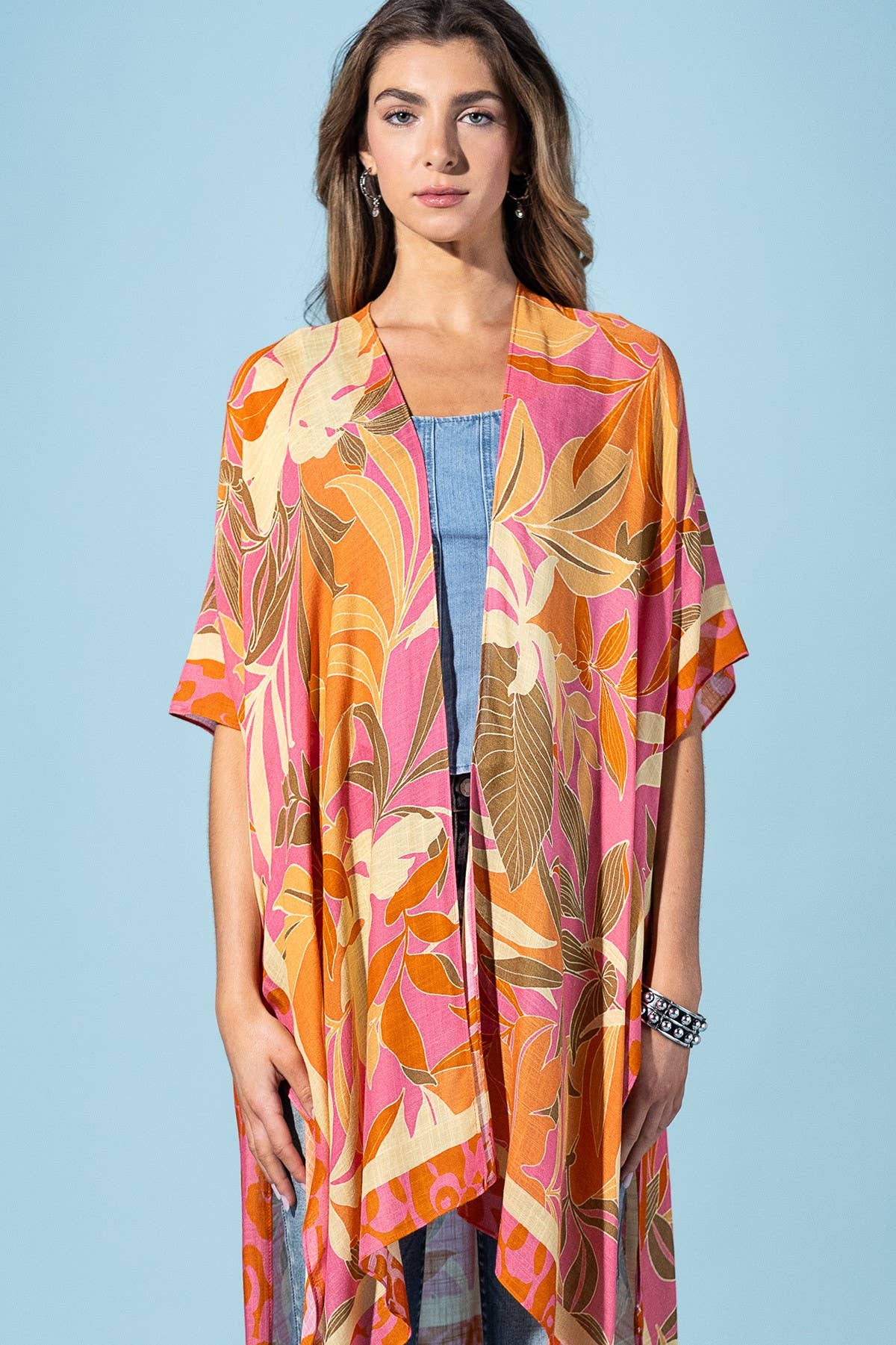 Coral Petals Viscose Kimono (OSFA)(Runs Roomy)