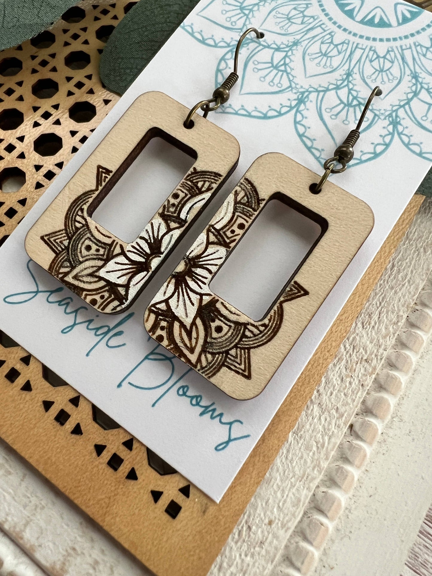 Boho Hand painted beautiful wood earrings