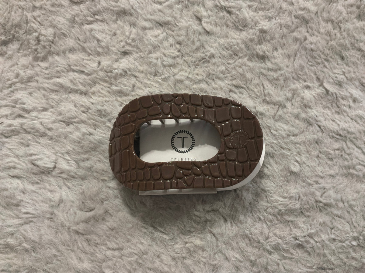 Brown Crocodile Medium Flat Round Clip