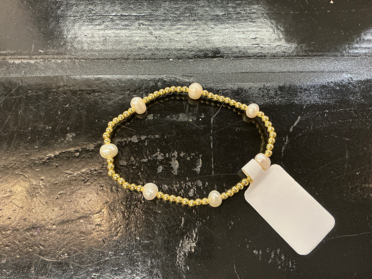 Gold Plated Dot Pearl Stretch Bracelet