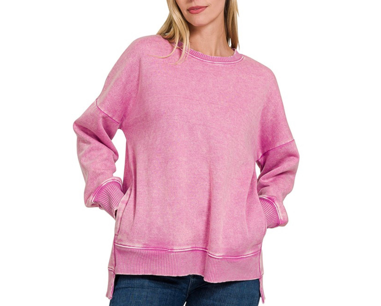 Acid wash fleece pullover
