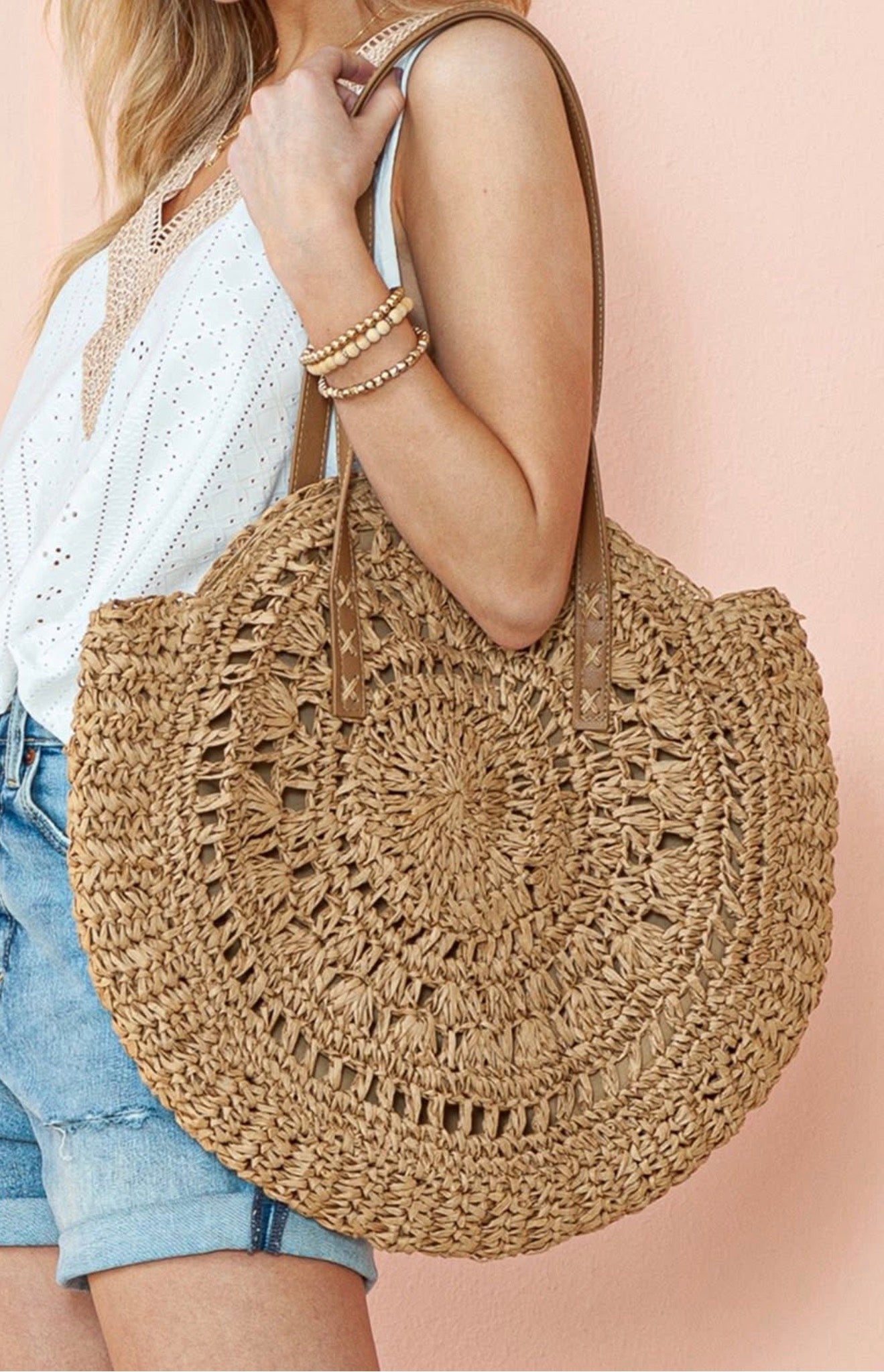 Bohemian Straw Round Purse