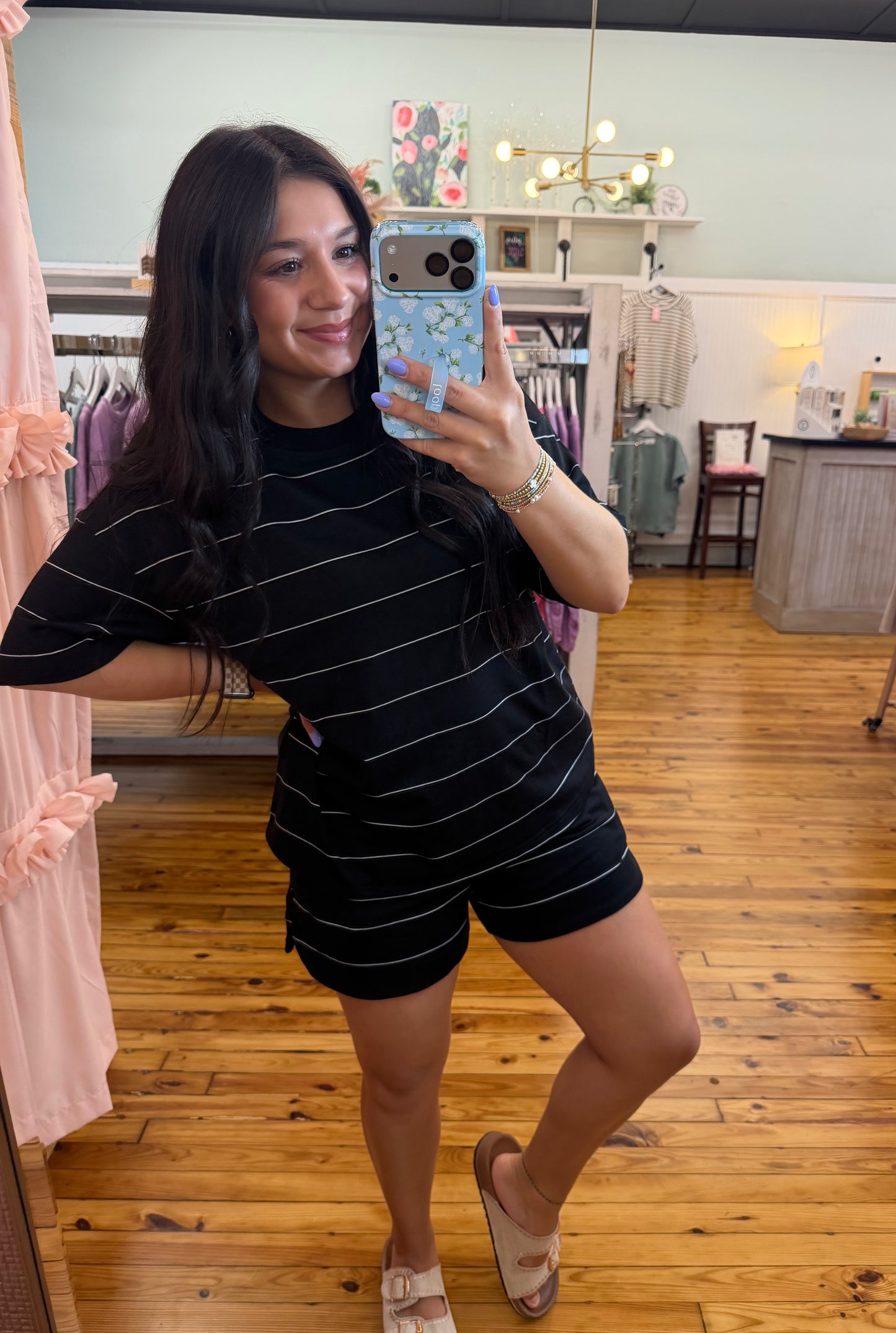 Black Striped 2pc. Shorts set