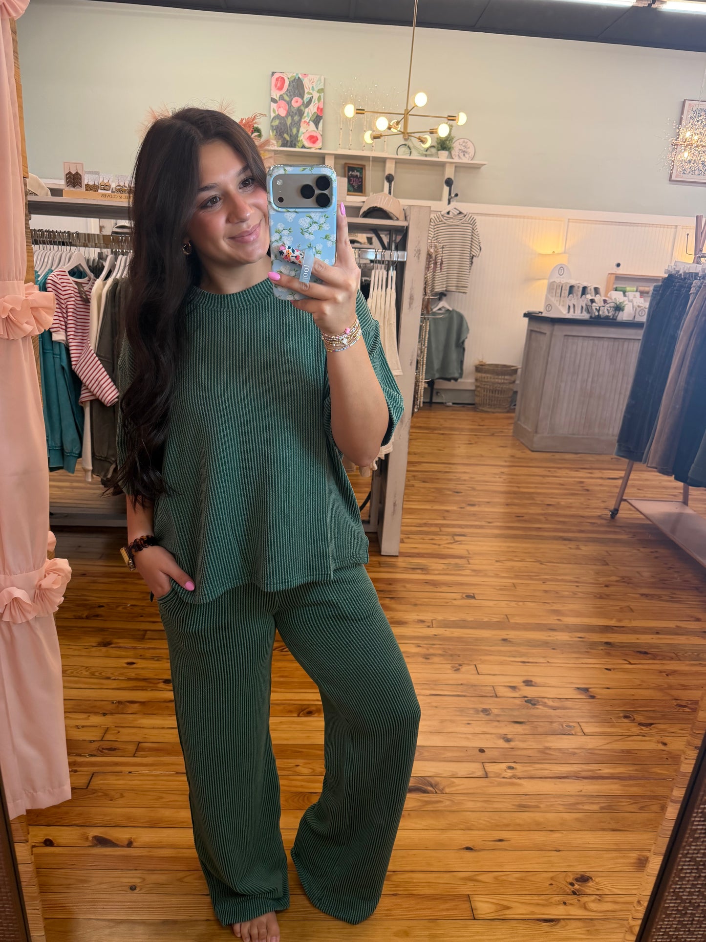 Raised Rib Short Sleeve Tee & Pants Set