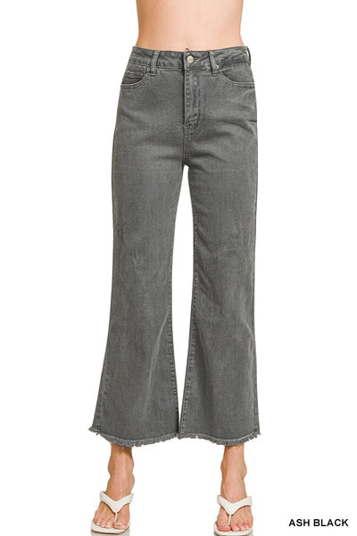 Acid Wash High Waist Frayed Bootcut Pants