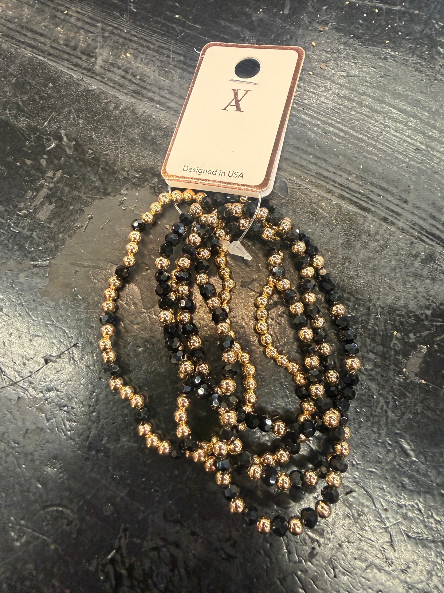 Set of 5 Black and Gold Bracelet Set
