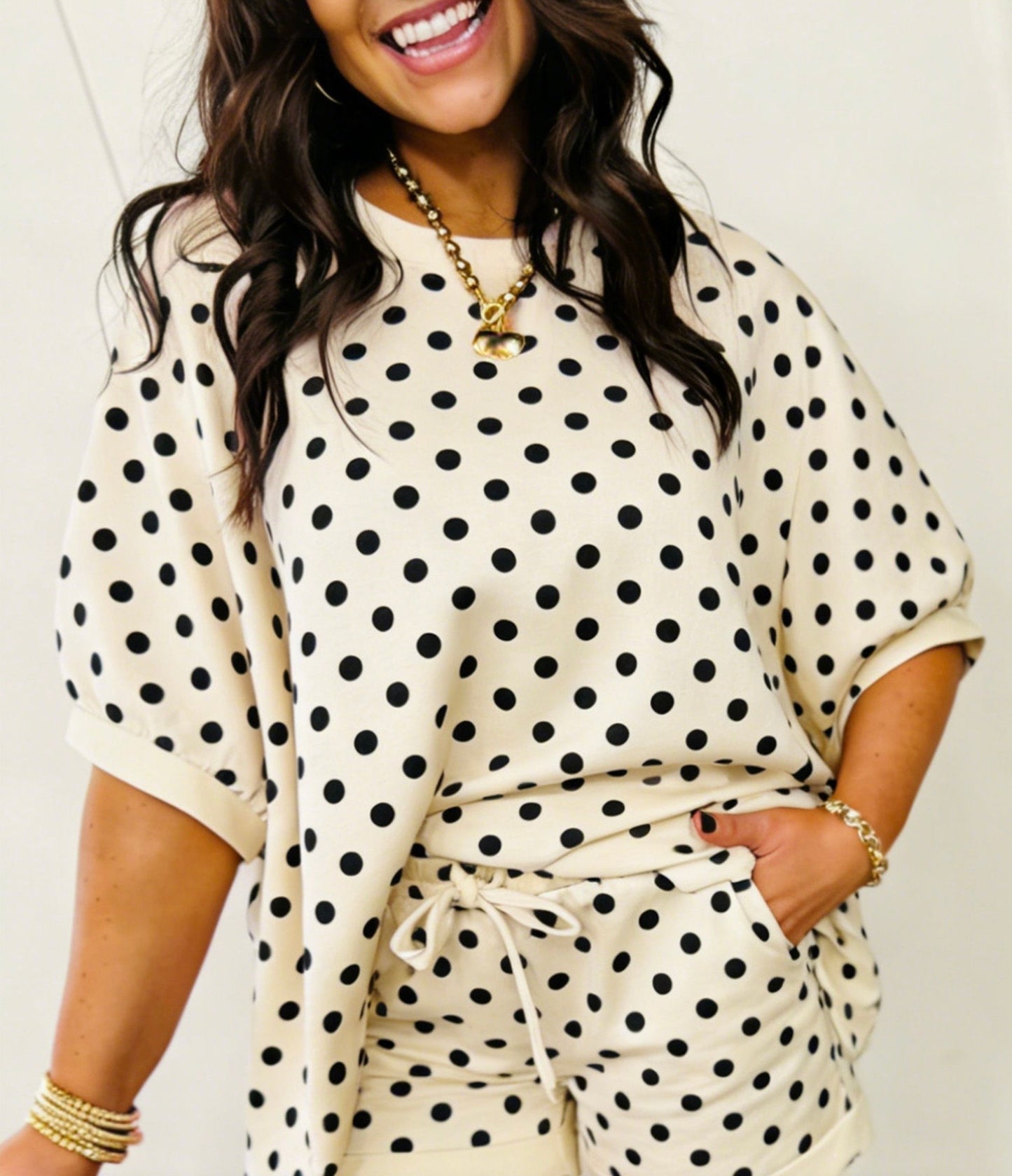 Beige Polka Dot 2pc. Shorts Set