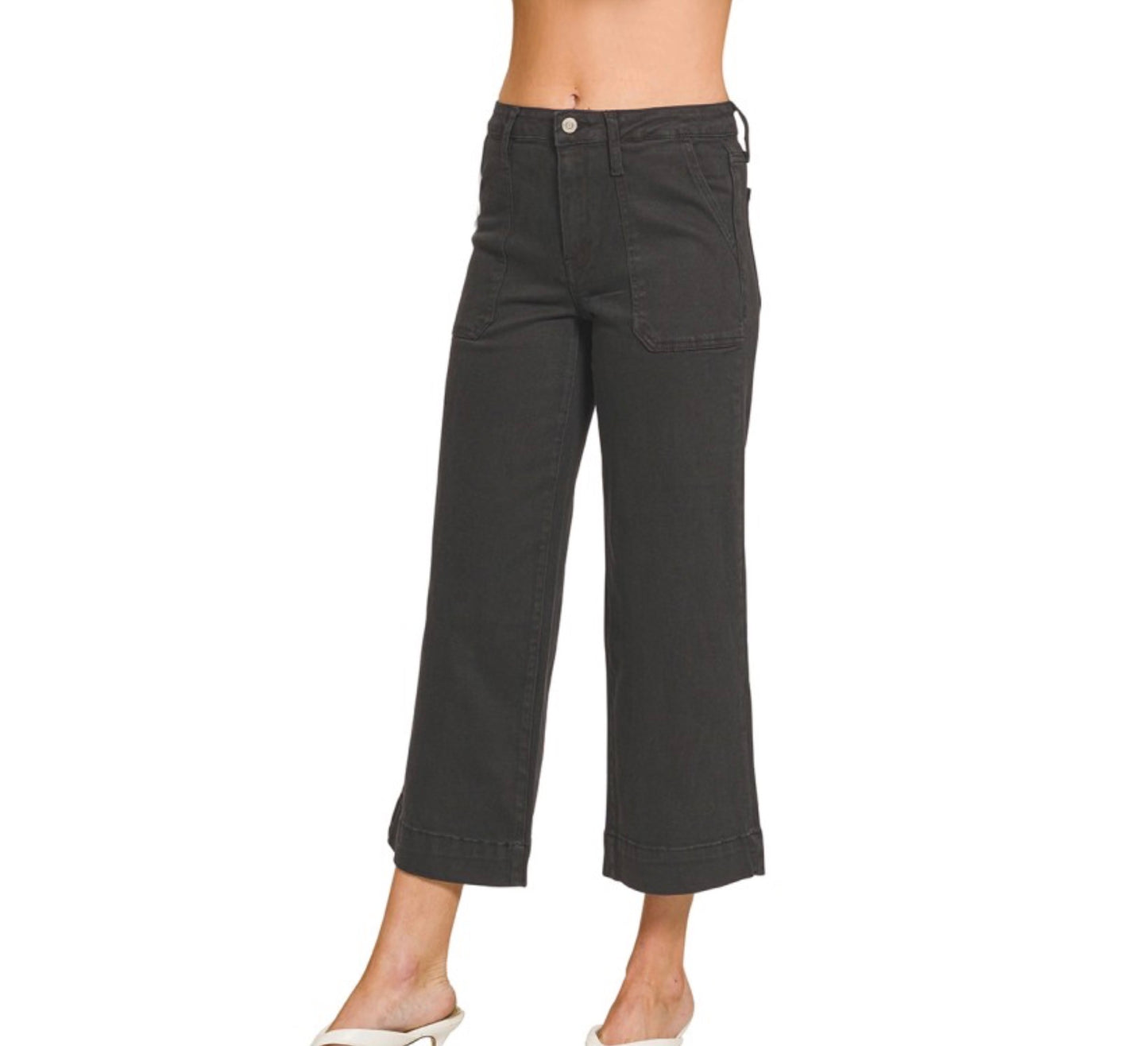 Cropped Wide Leg Color Denim Pants