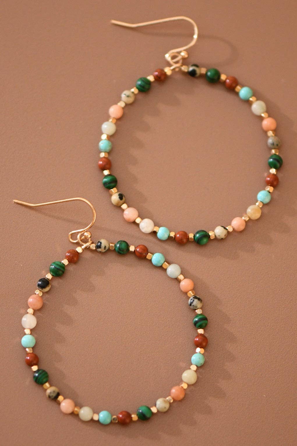 Natural Stone Beaded Circle Drop Earrings - 6116