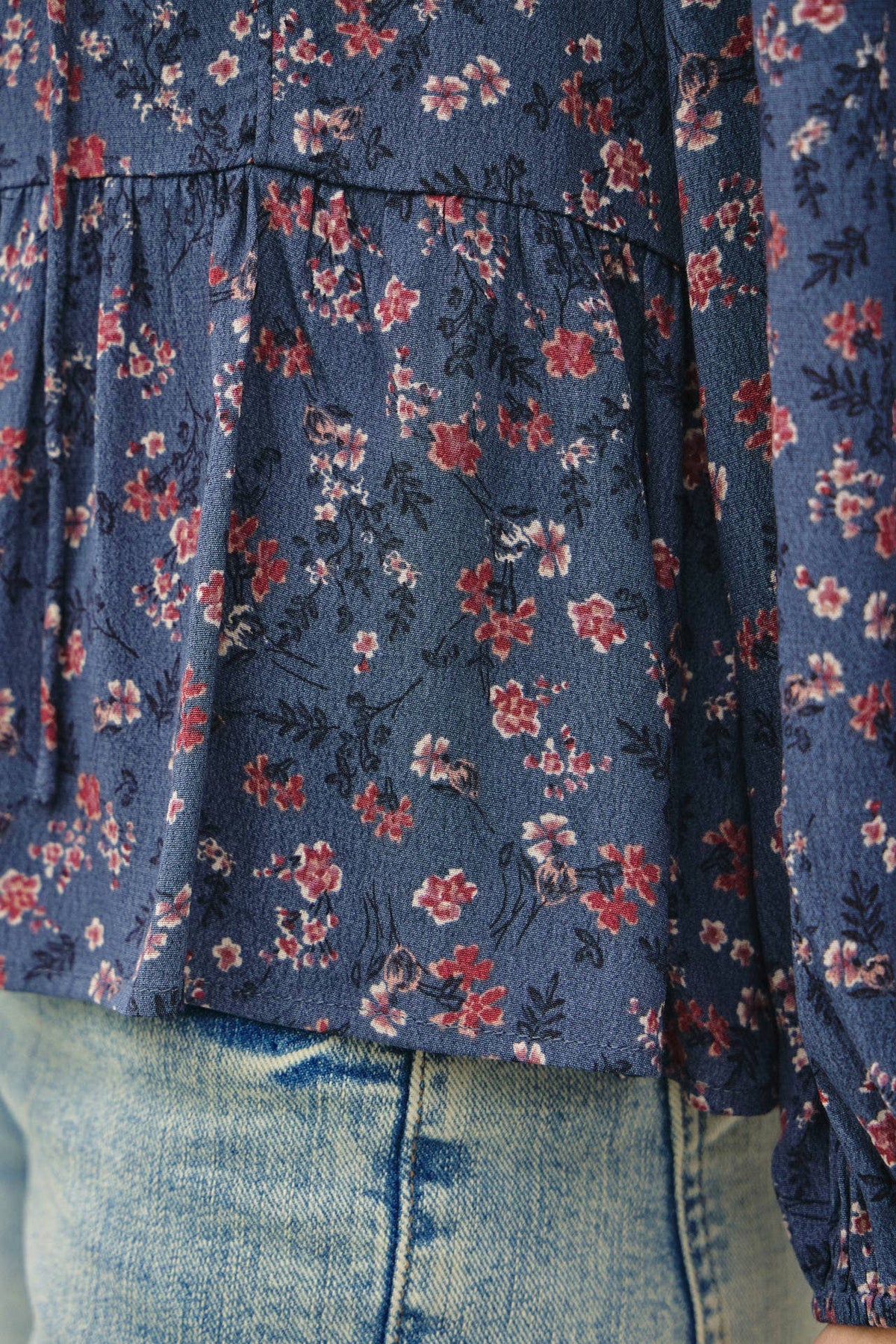 FLORAL PRINT V-NECK CHIFFON BLOUSE TOP