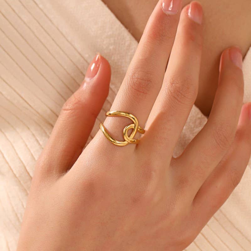 18K STAINLESS STEEL TARNISH FREE ABSTRACT RING