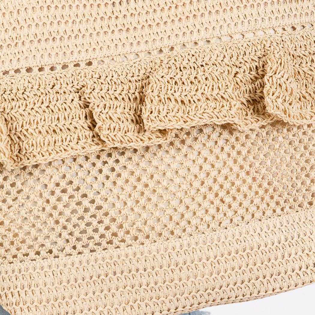 RUFFLE DETAIL CROCHET STRAW BAG