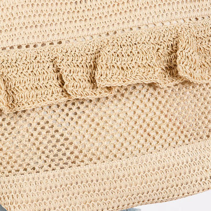 RUFFLE DETAIL CROCHET STRAW BAG
