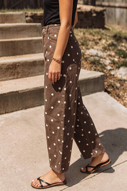 Polka Dot Print Barrel Casual Jeans