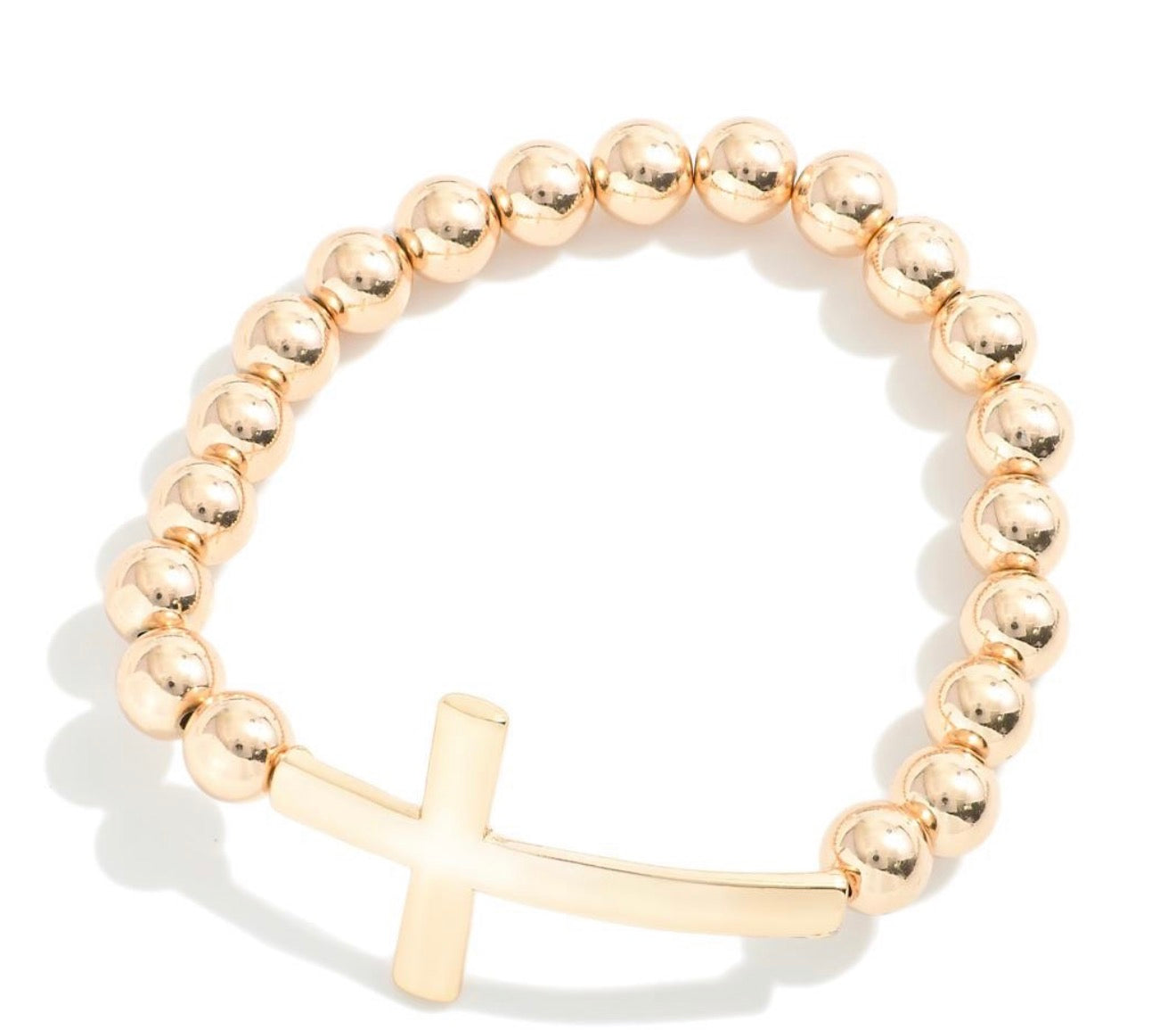 Polished Metallic Beaded Cross Bracelet