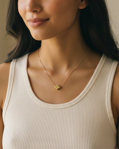 Faith Over Fear Gold Cross Necklace on Delicate Chain