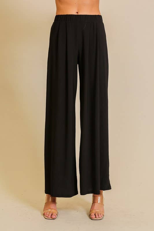 Elastic High Waisted ITY Knit Wide Leg Pants