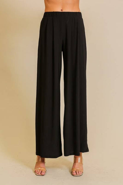 Elastic High Waisted ITY Knit Wide Leg Pants
