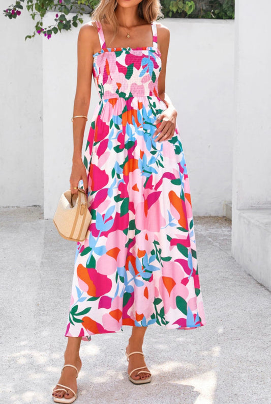 Pink Floral Smock Dress