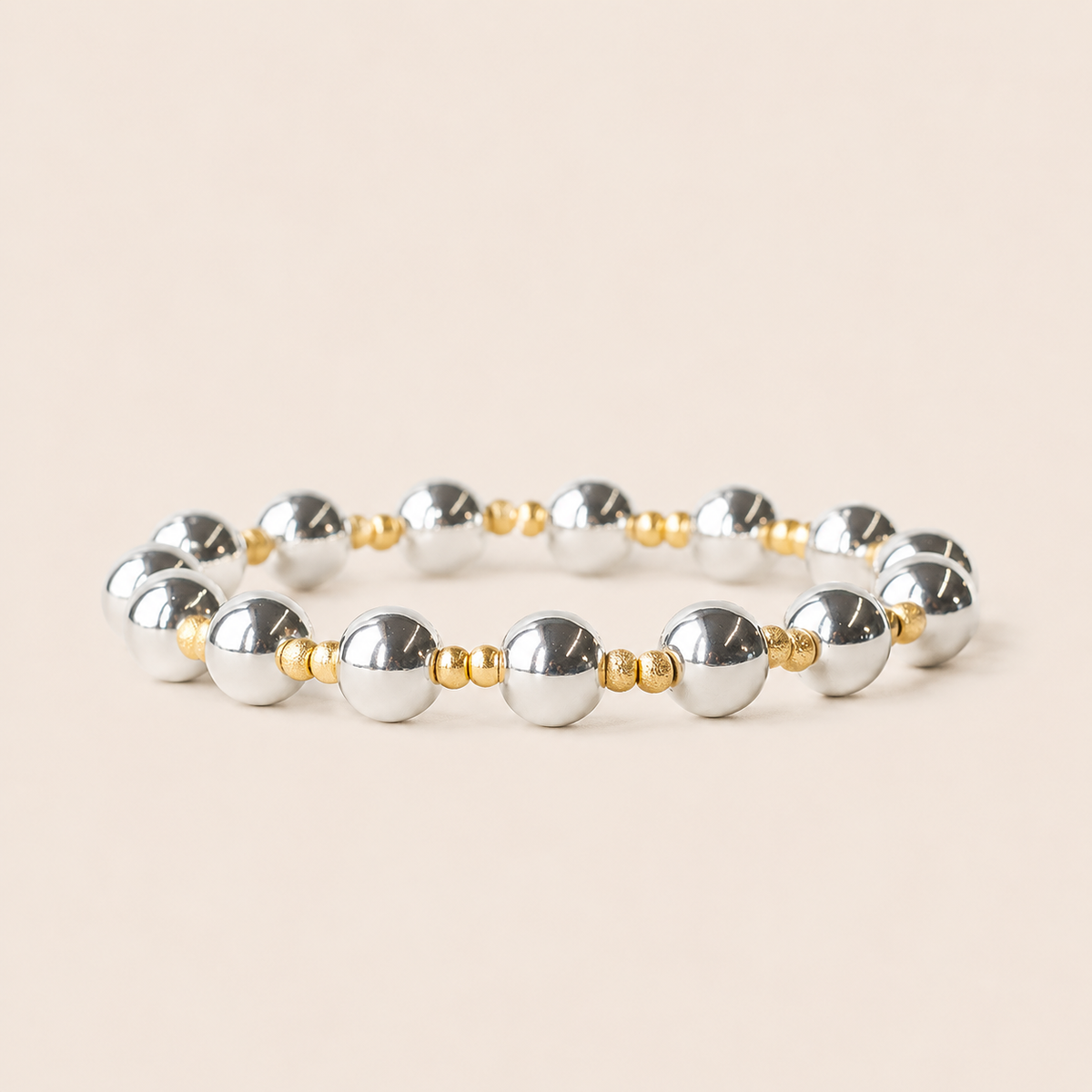 Silver Plated Mixed Metal Beaded Stretch Bracelet-Duo