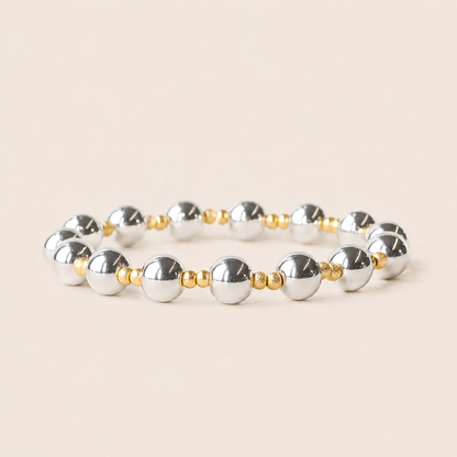 Silver Plated Mixed Metal Beaded Stretch Bracelet-Duo