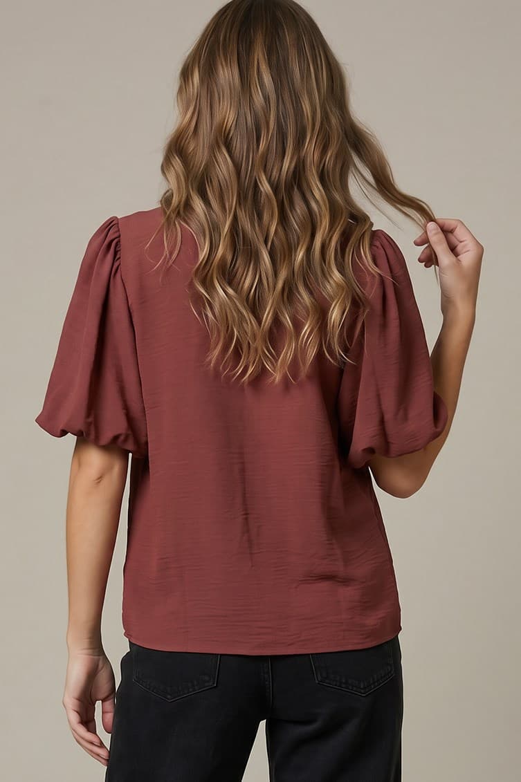 Puff Sleeve Pintuck Detail Woven Top(2 Colors)