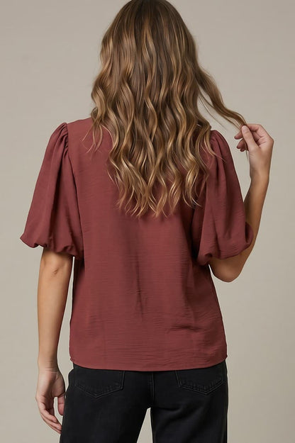 Puff Sleeve Pintuck Detail Woven Top(2 Colors)