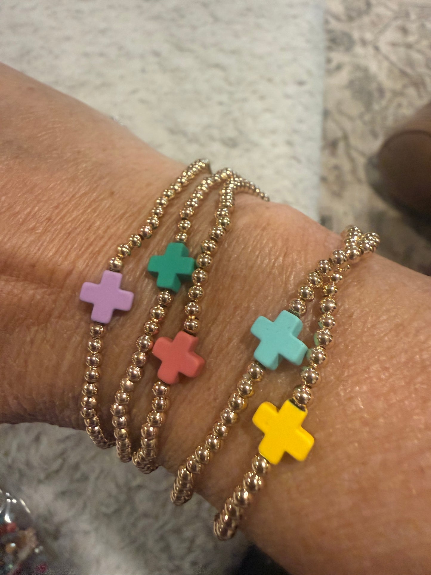 Gold Beaded Bracelet With Cross
