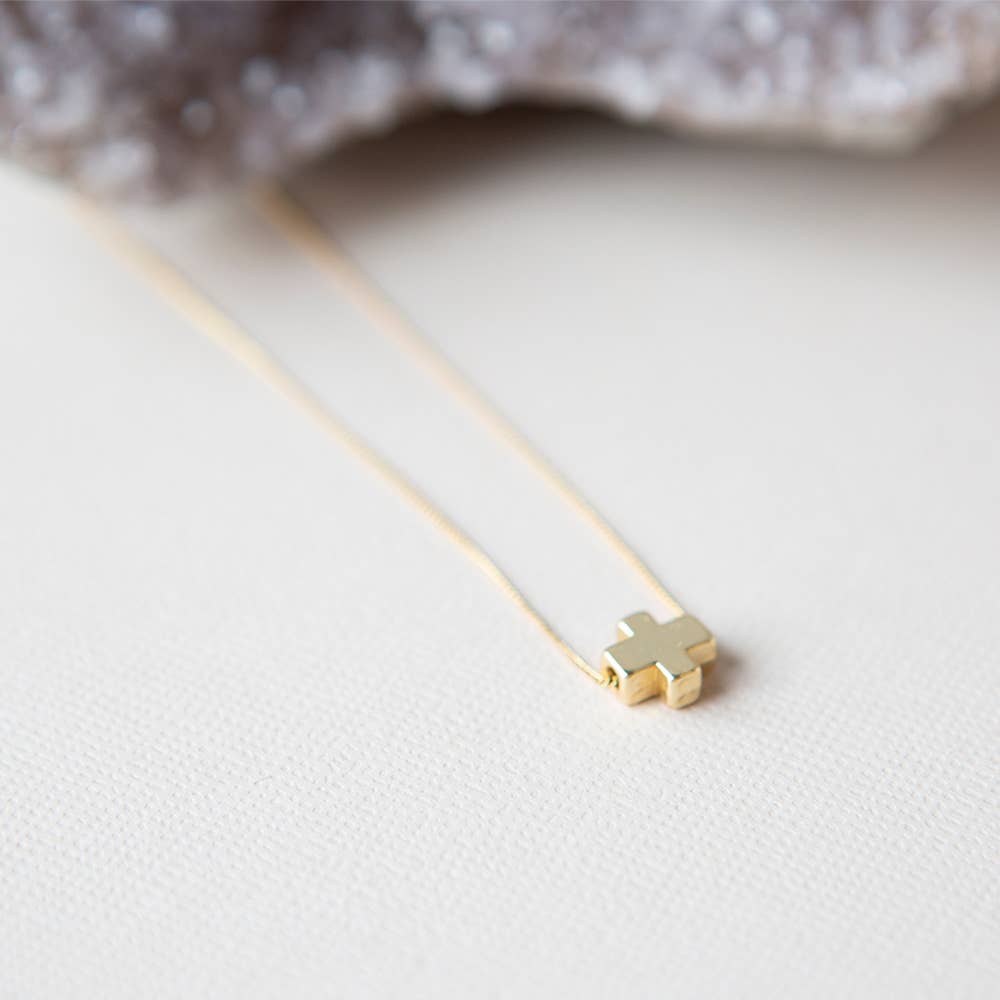 Faith Over Fear Gold Cross Necklace on Delicate Chain