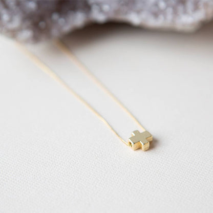 Faith Over Fear Gold Cross Necklace on Delicate Chain