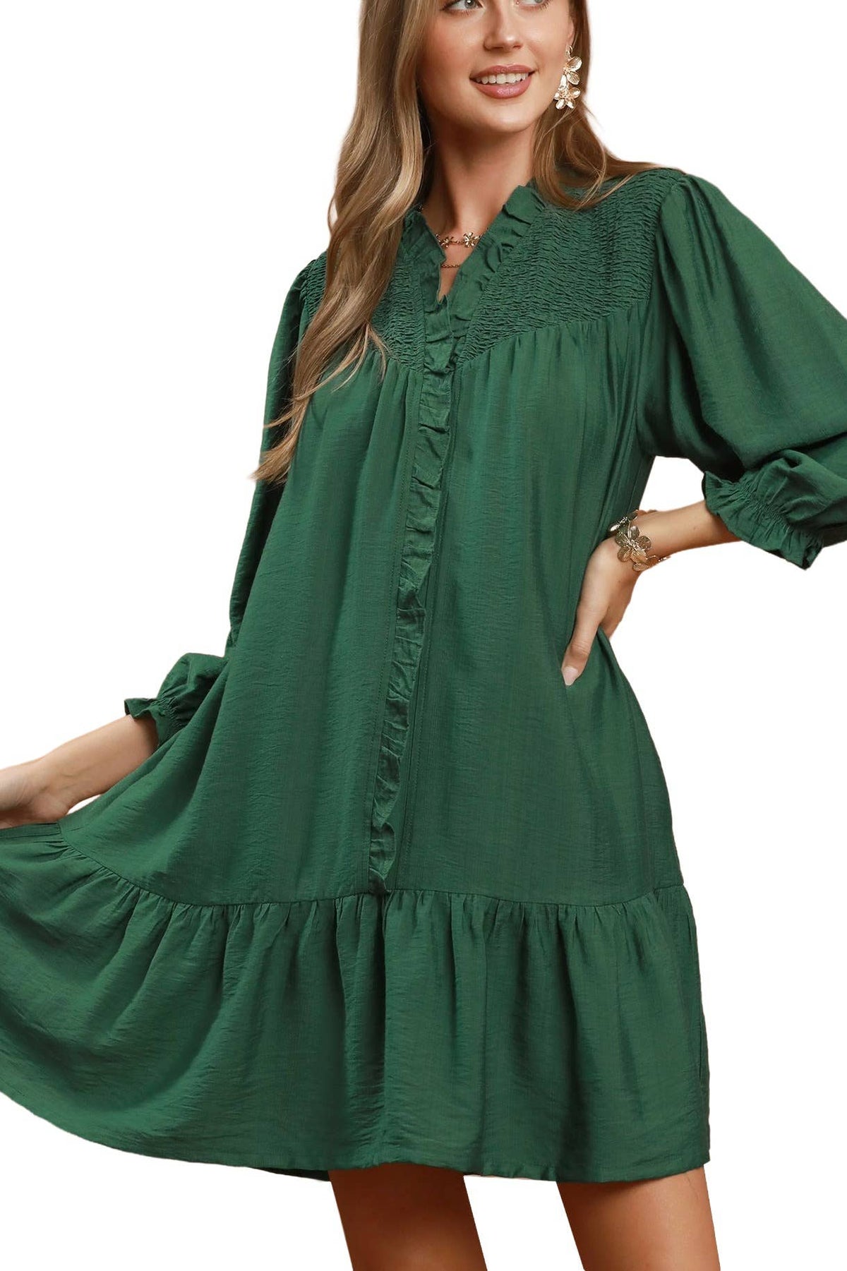 Smocked Ruffle Detail Tiered Mini Dress