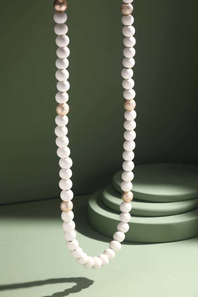 White Wood Beaded Necklace