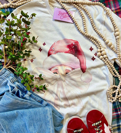 SALE! Santa Bow Face Graphic Tee (S-3X)