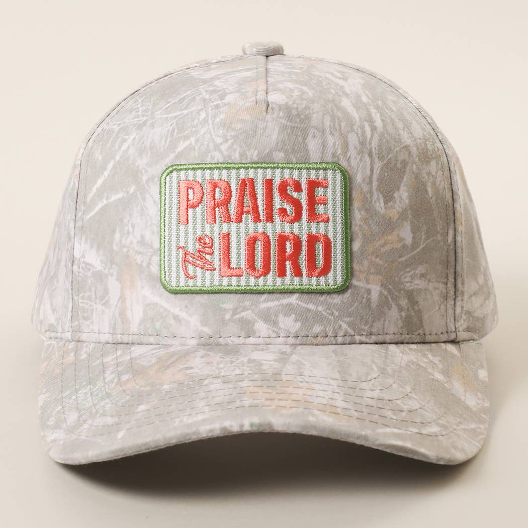 PRAISE THE LORD Embroidered Patch Camo Trucker Hat