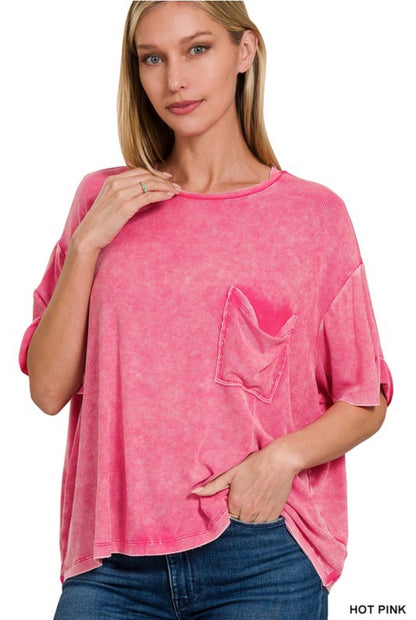 Washed Ribbed Zenana Short Sleeve Top