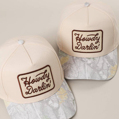 Howdy Darlin' Embroidered Patch Nature Camo Brim Trucker Hat