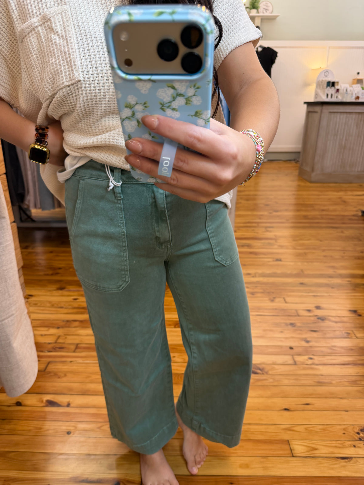 Cropped Wide Leg Color Denim Pants