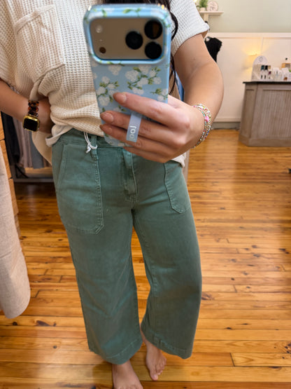 Cropped Wide Leg Color Denim Pants