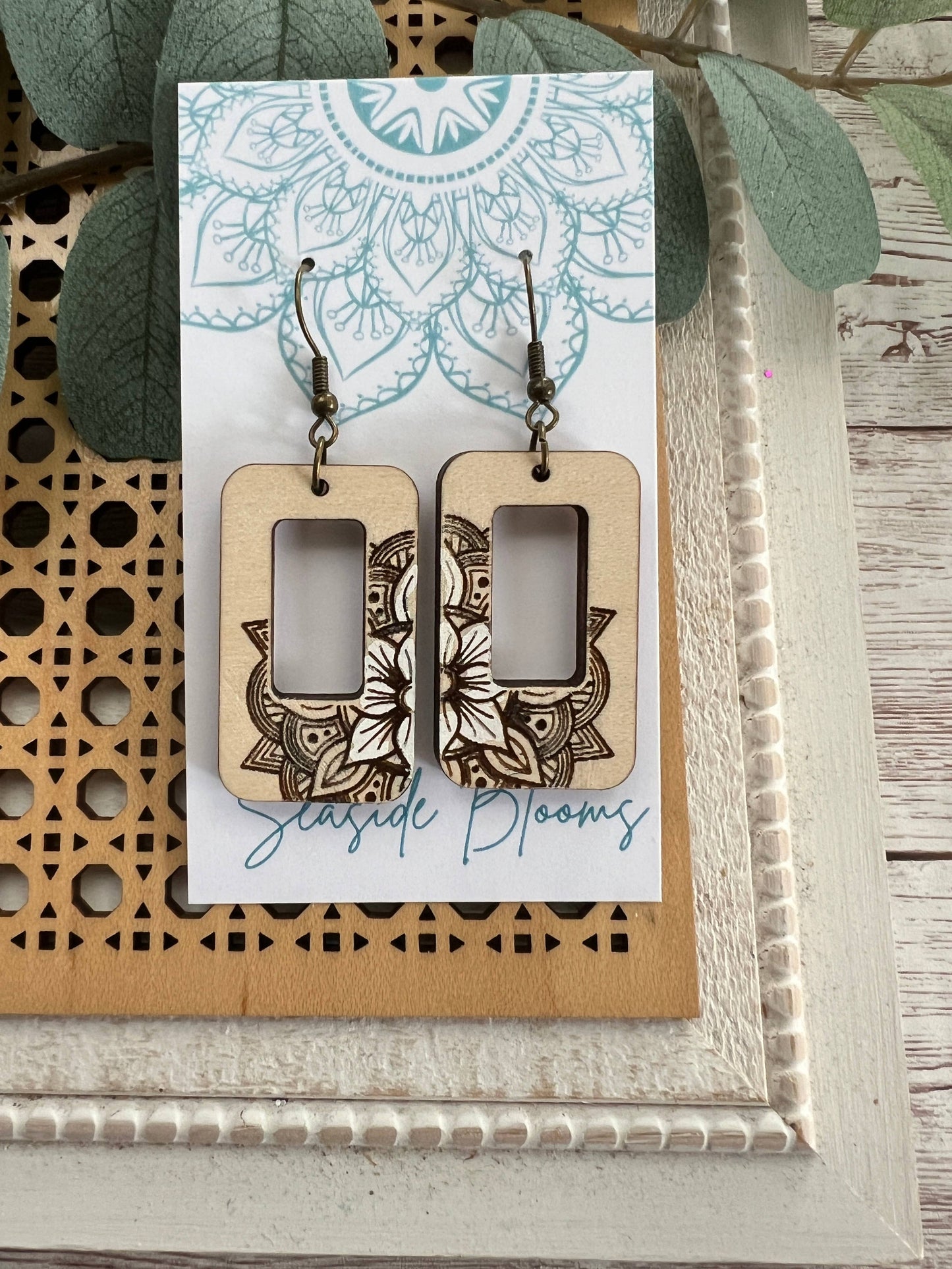 Boho Hand painted beautiful wood earrings