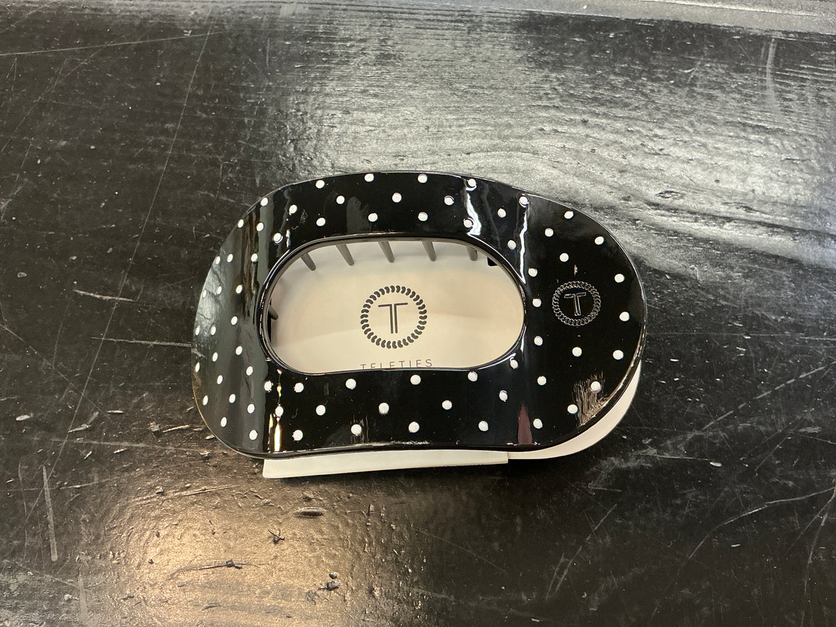 Black Polka Dot Party Flat Round Clip- Large