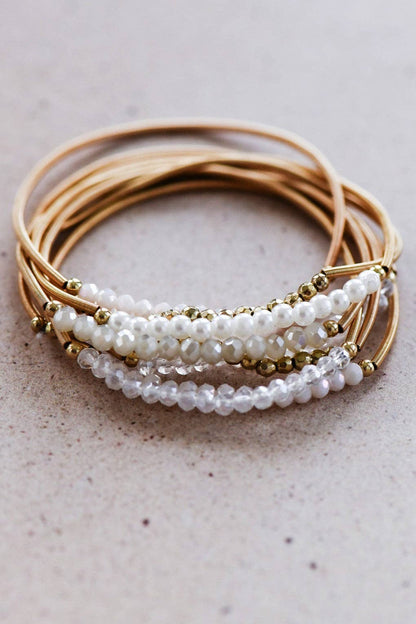 Boho Layered Spring Coil Guitar String White Bracelet Set - 6961