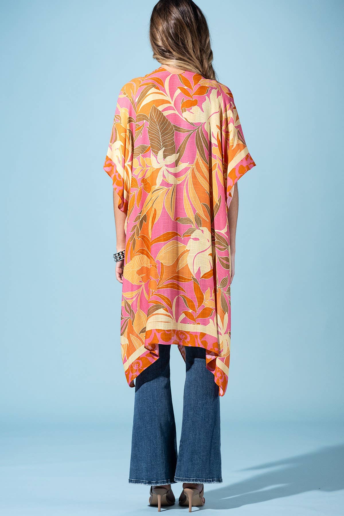 Coral Petals Viscose Kimono (OSFA)(Runs Roomy)
