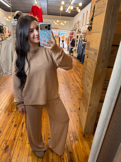 Raised Rib Pullover LS Pants Set(2 Colors)