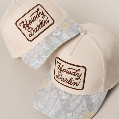 Howdy Darlin' Embroidered Patch Nature Camo Brim Trucker Hat