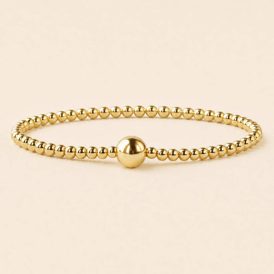 Uno Tarnish Resistant Gold Beaded Stretch Bracelet, Smooth